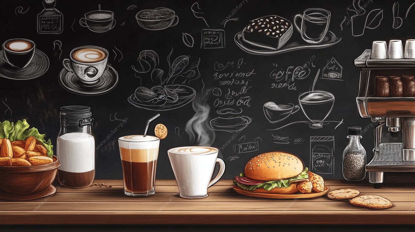 黑板风咖啡店美食饮品展示