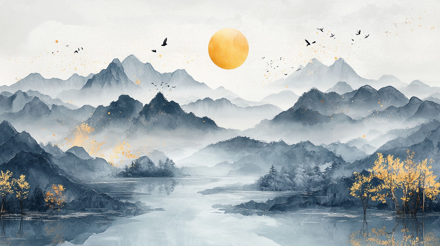 水墨山水日出图