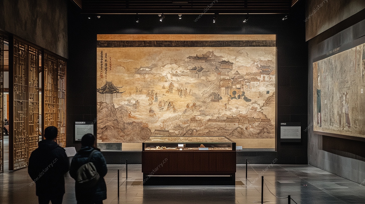 博物馆内赏古代大幅壁画