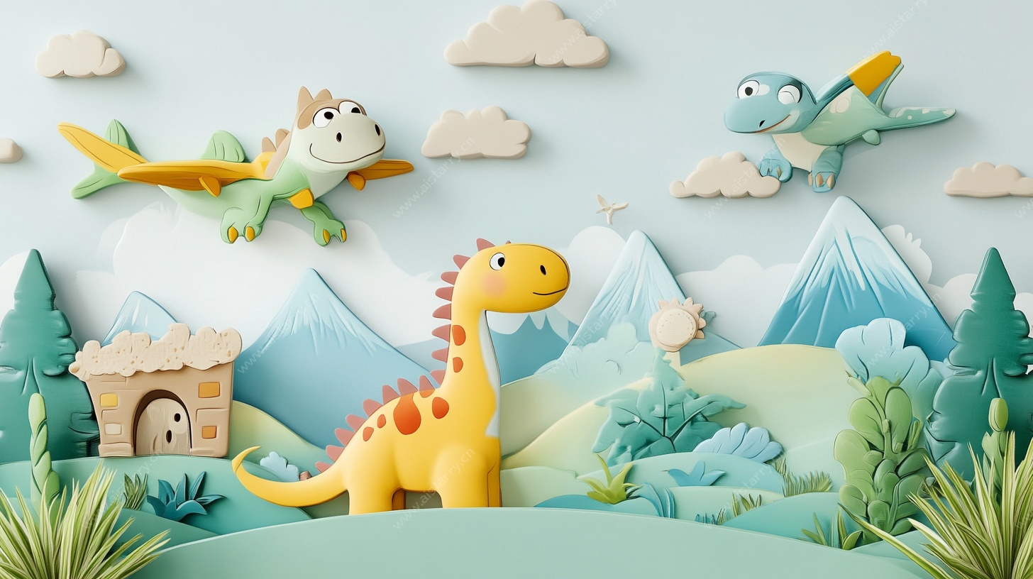 卡通恐龙童趣场景插画