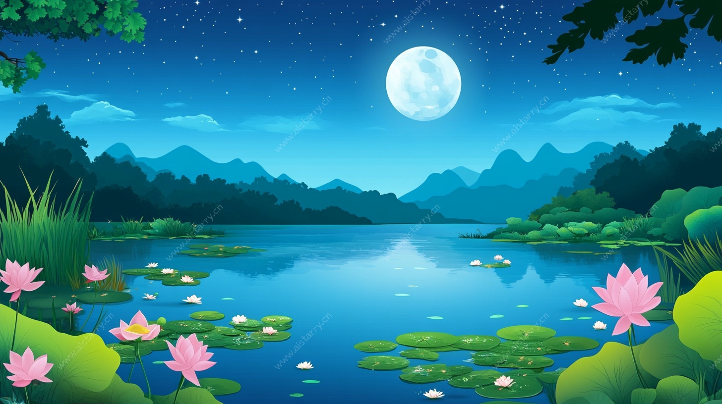 月夜荷塘美景图