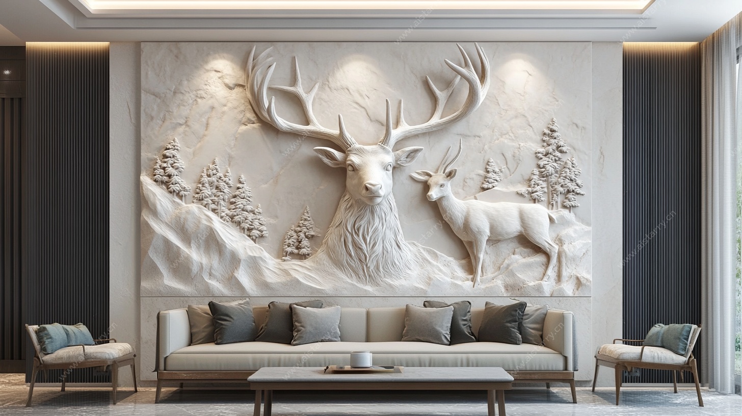 麋鹿浮雕背景墙客厅装饰
