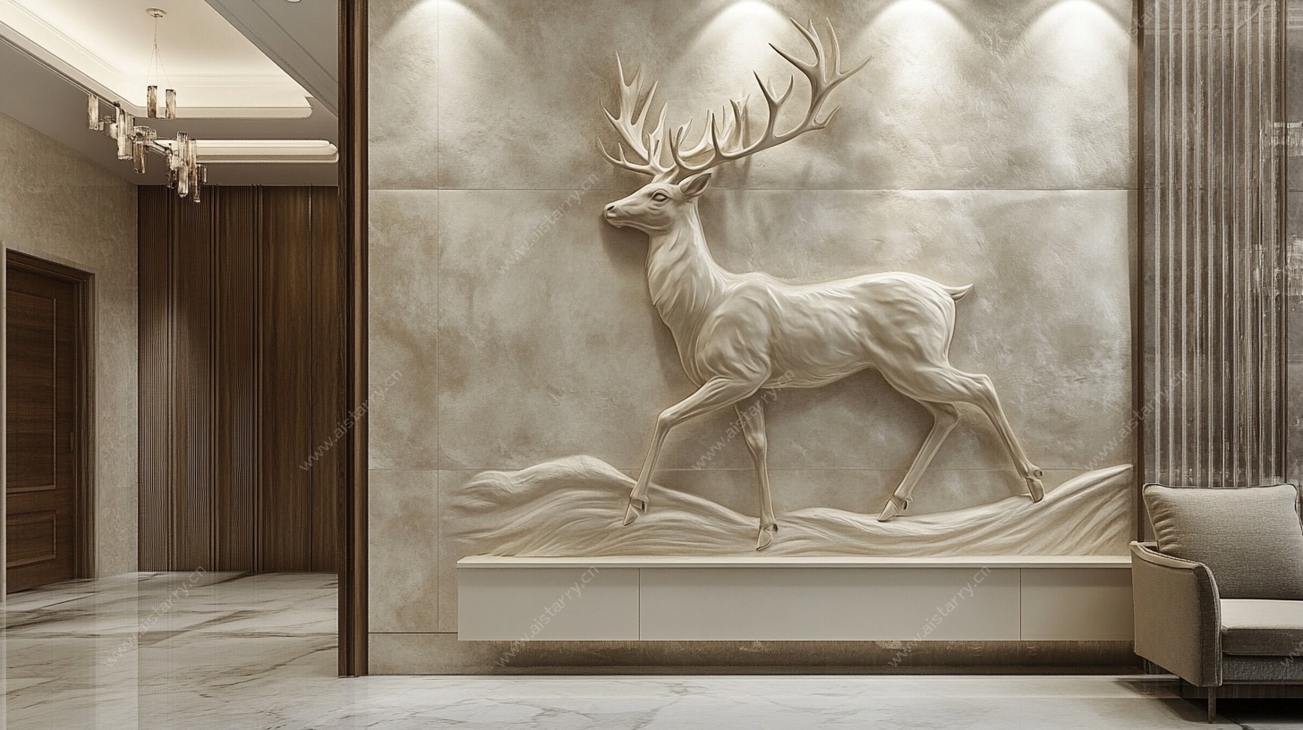 鹿形浮雕玄关装饰设计