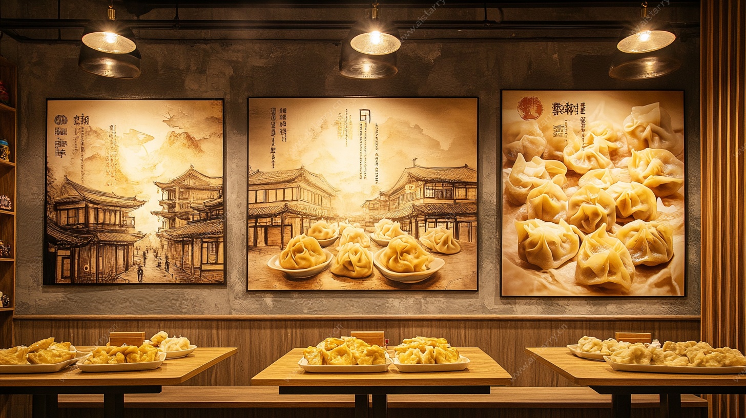 中式饺子馆墙面装饰展示