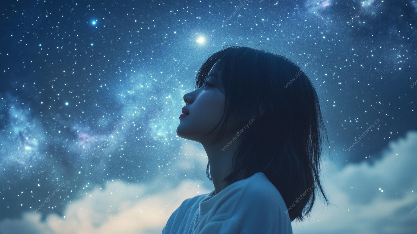 仰望星空的少女