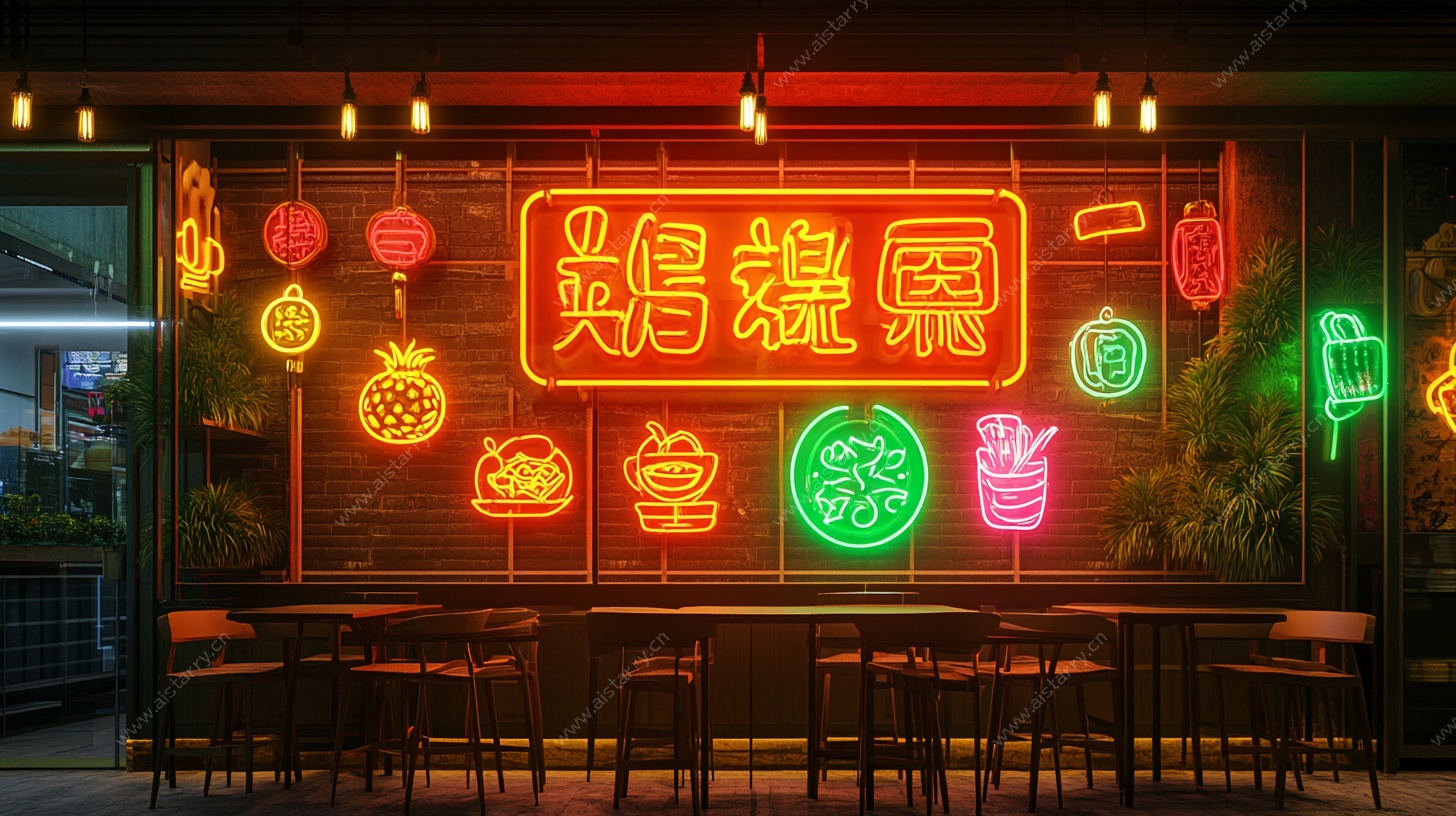 霓虹装饰的妈妈桑餐厅