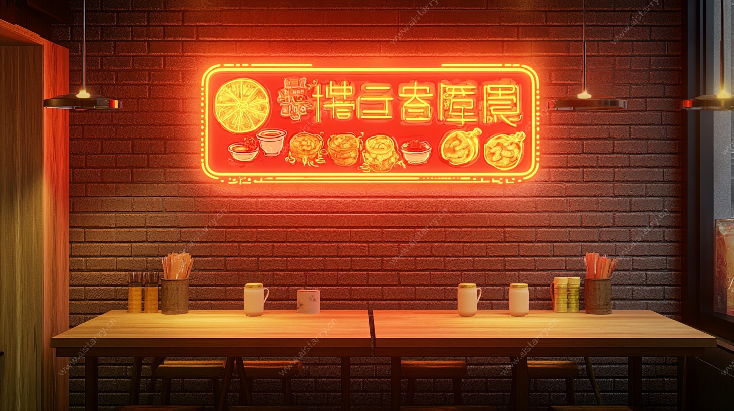 中式餐馆霓虹招牌装饰图