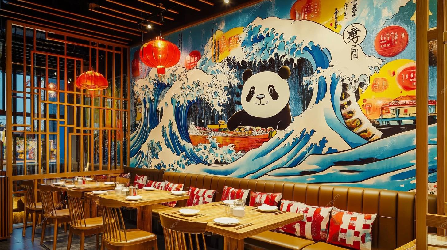 熊猫浮世绘风日式餐厅场景