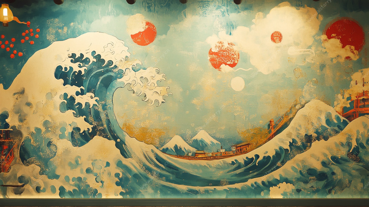 神奈川冲浪里风格壁画