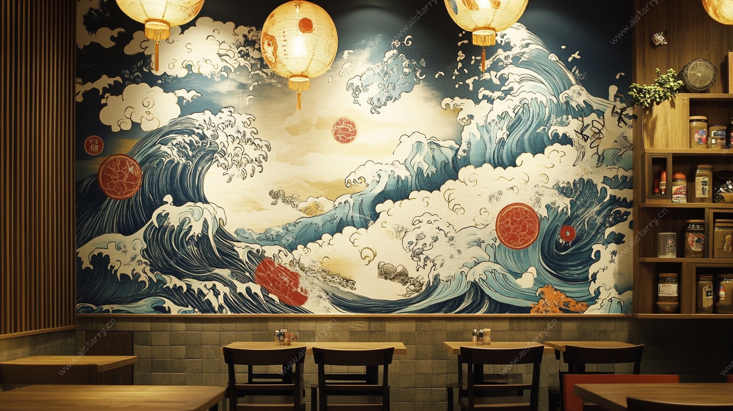 日式餐厅浮世绘风格壁画
