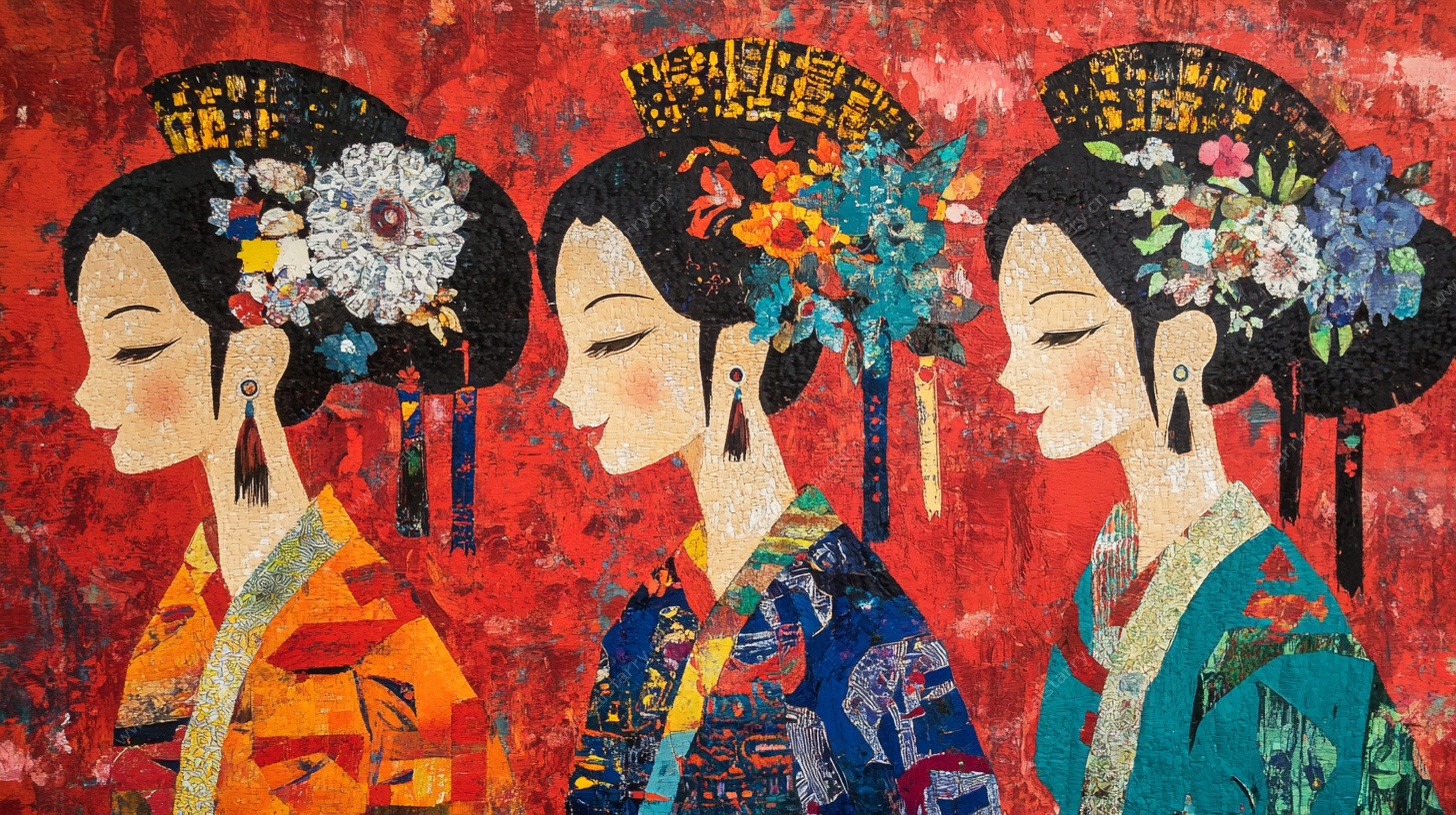 三位古典美人仕女图