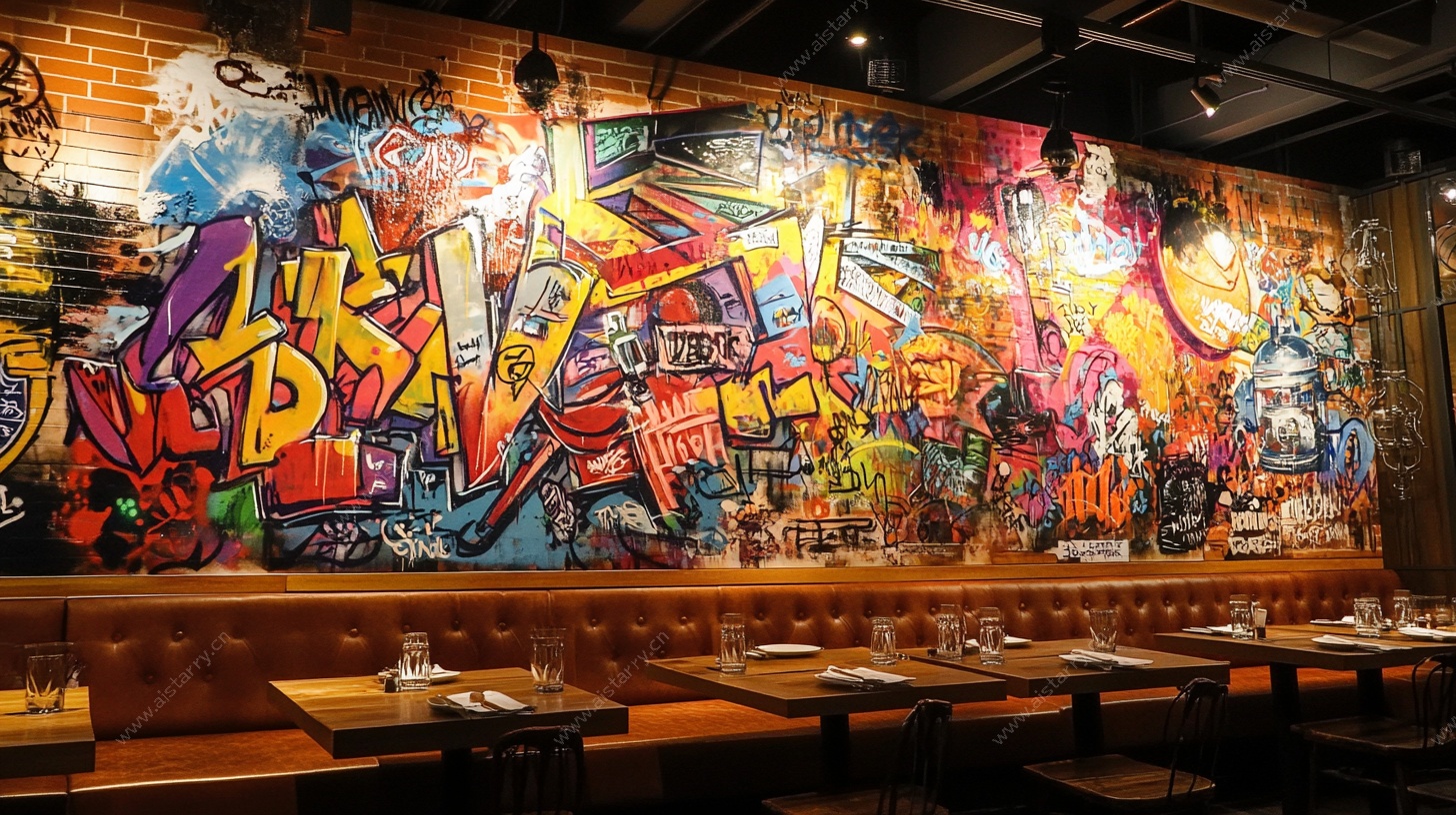 餐厅内绚丽涂鸦艺术墙