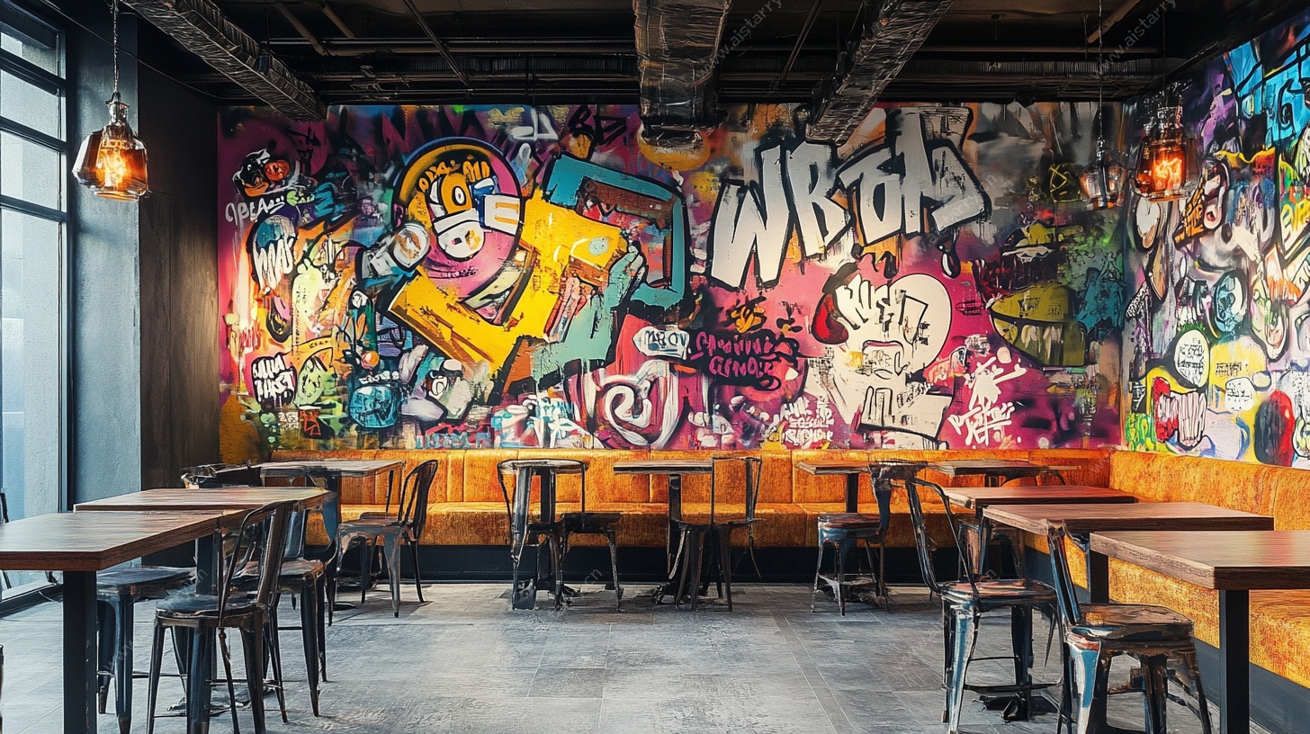 涂鸦风餐厅室内场景