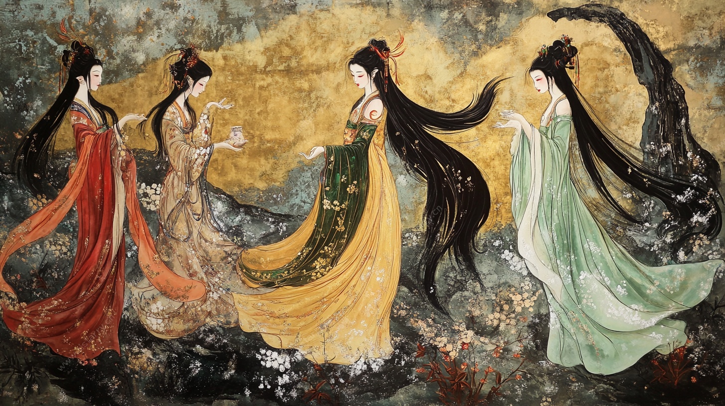 四位古风美人飘逸起舞