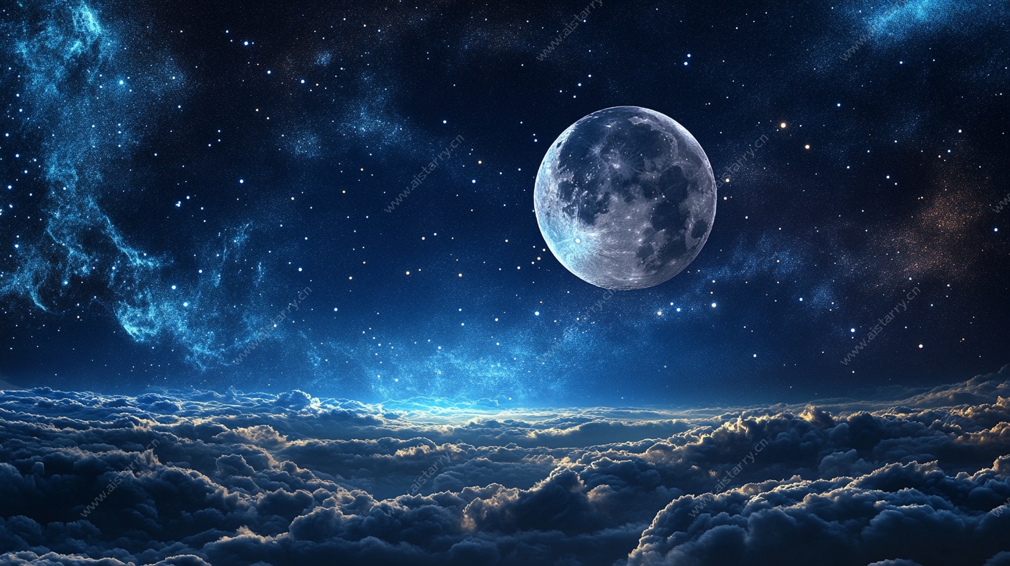 梦幻星空下的云海与明月