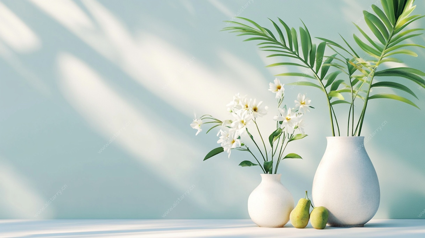 简约绿植花瓶静物摆拍