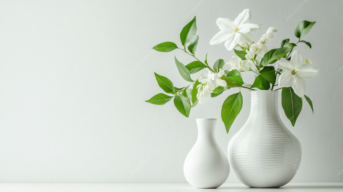 白色花瓶中的清新茉莉花