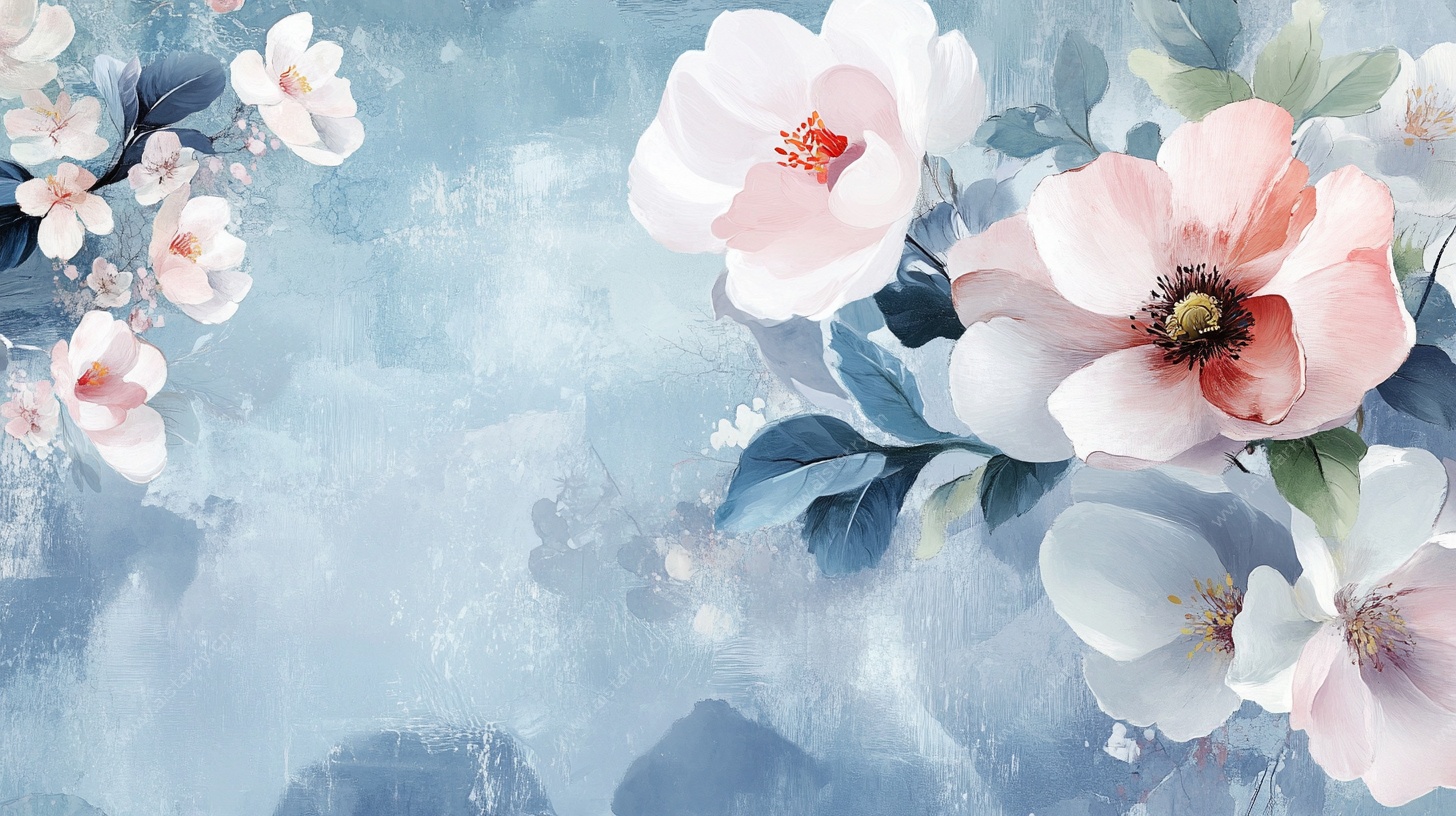 淡蓝背景花卉唯美插画