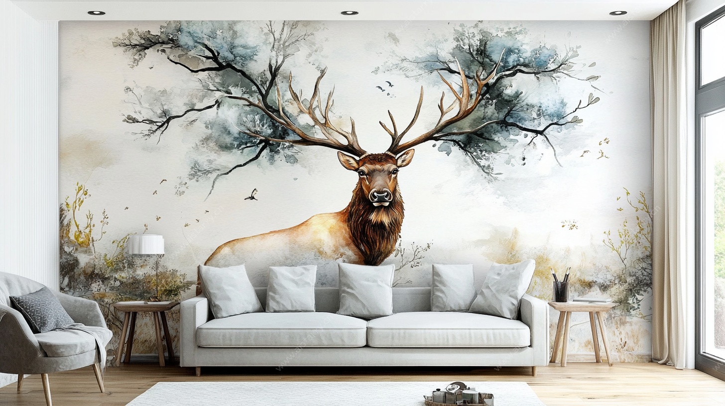麋鹿壁画客厅装饰背景墙