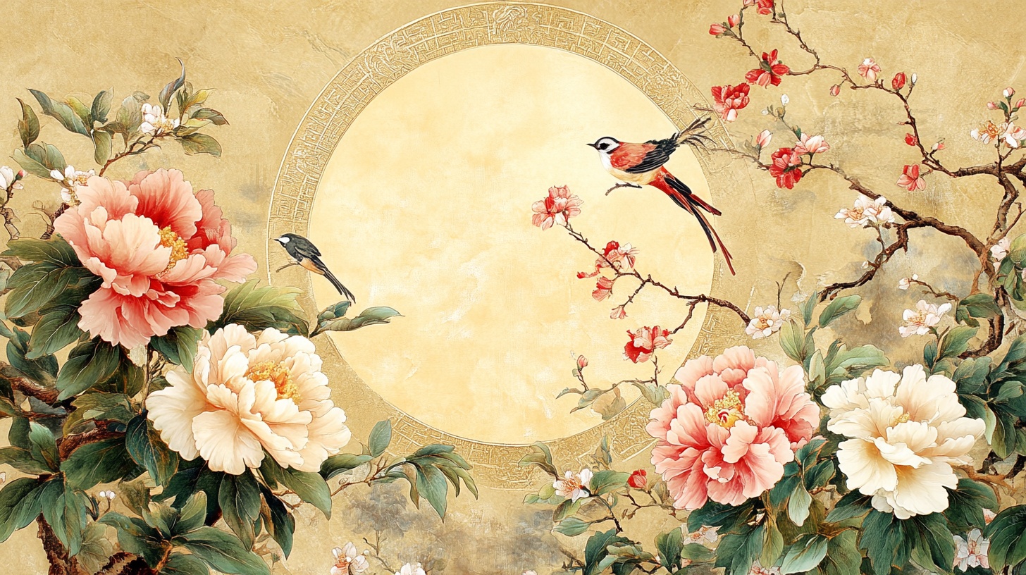 花鸟映月中式工笔画