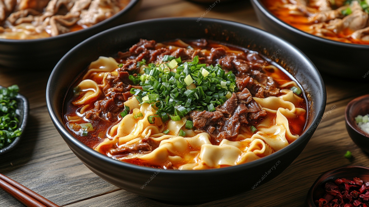 牛肉刀削面美食特写