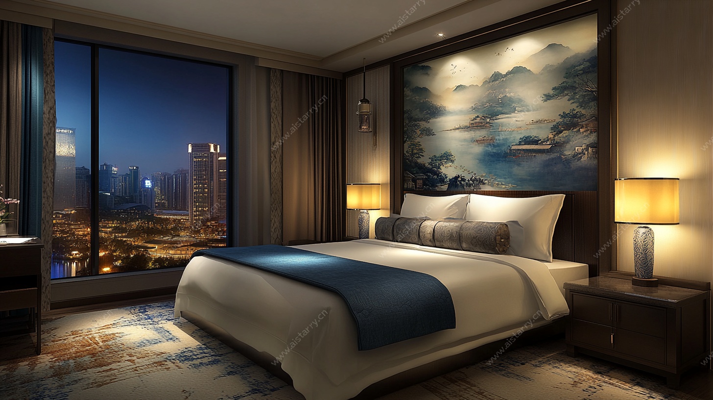 豪华卧室夜景中式风设计