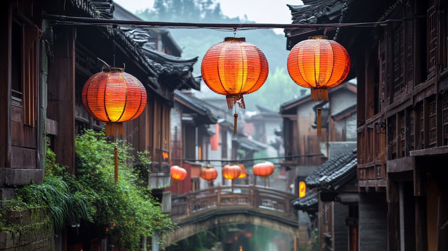 古巷红灯笼 诗意水乡景