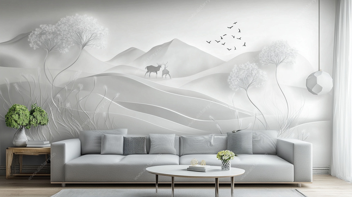 简约山水风客厅墙面装饰