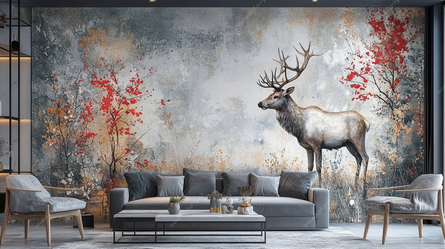 北欧风麋鹿壁画客厅场景
