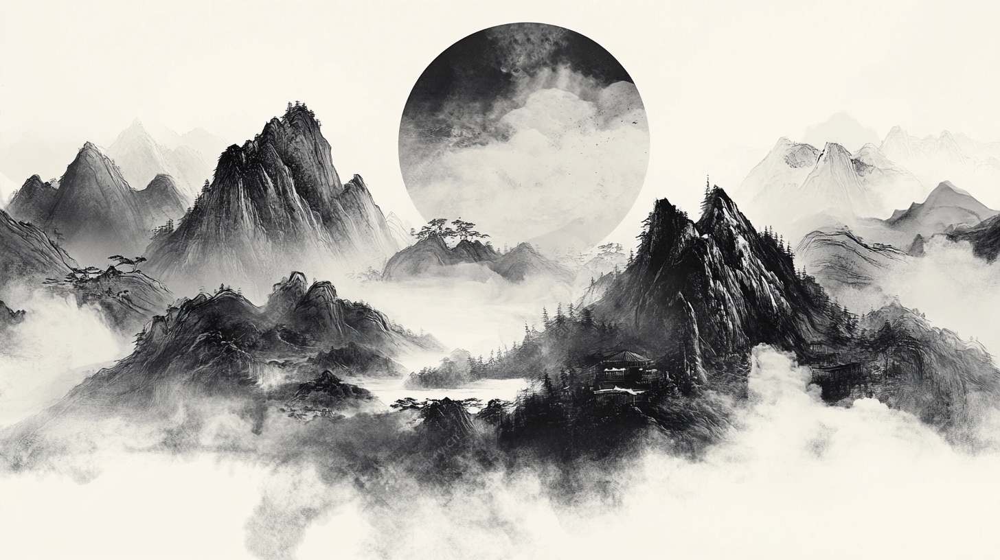 水墨山水间 明月照山峦