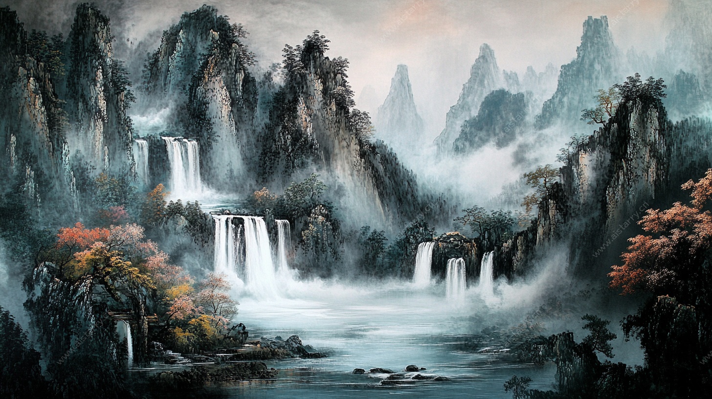 水墨山水瀑布图
