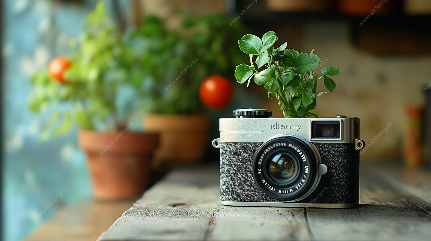 复古相机与绿植的温馨组合