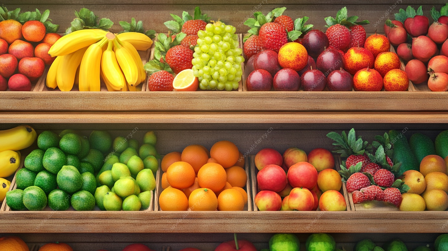 货架上琳琅满目的新鲜水果