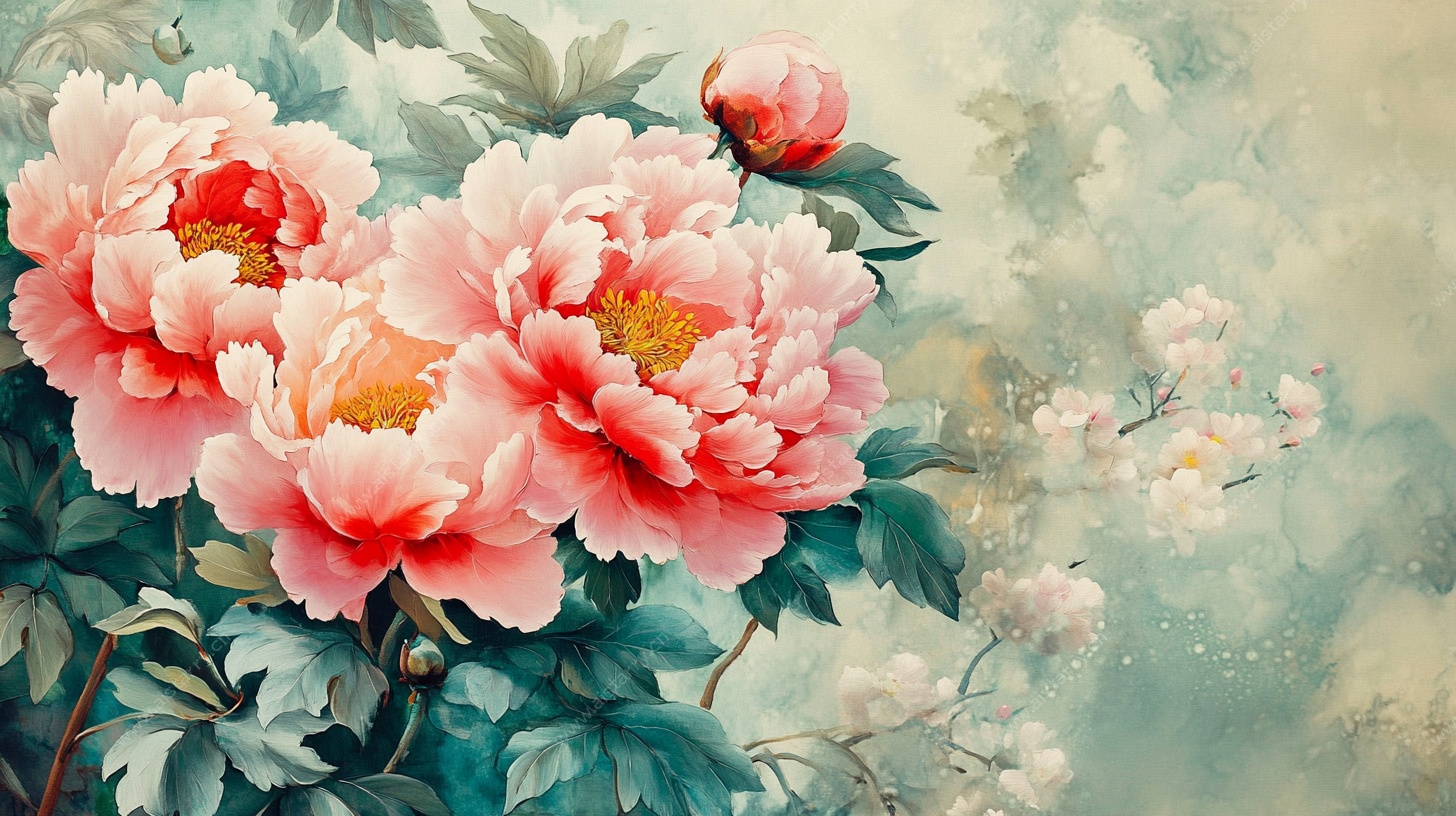 盛开的粉色牡丹花图