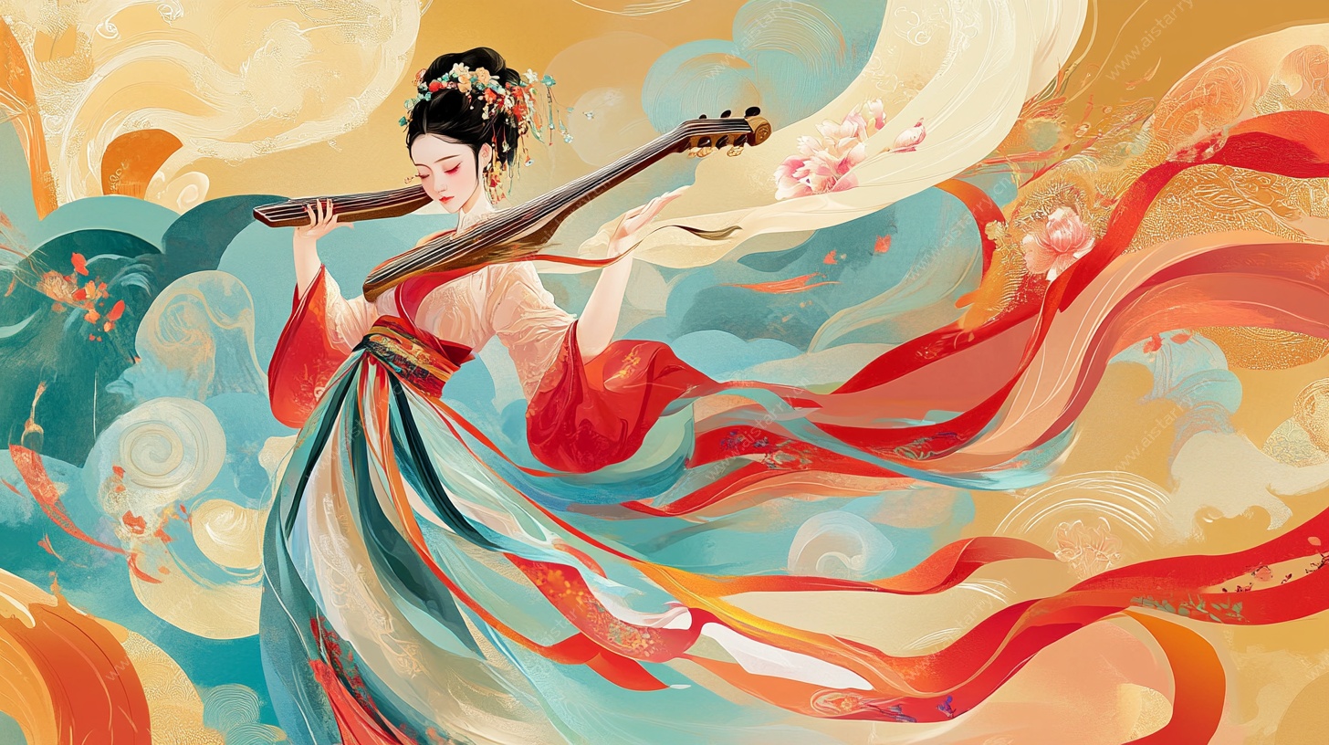 飞天琵琶女古风插画