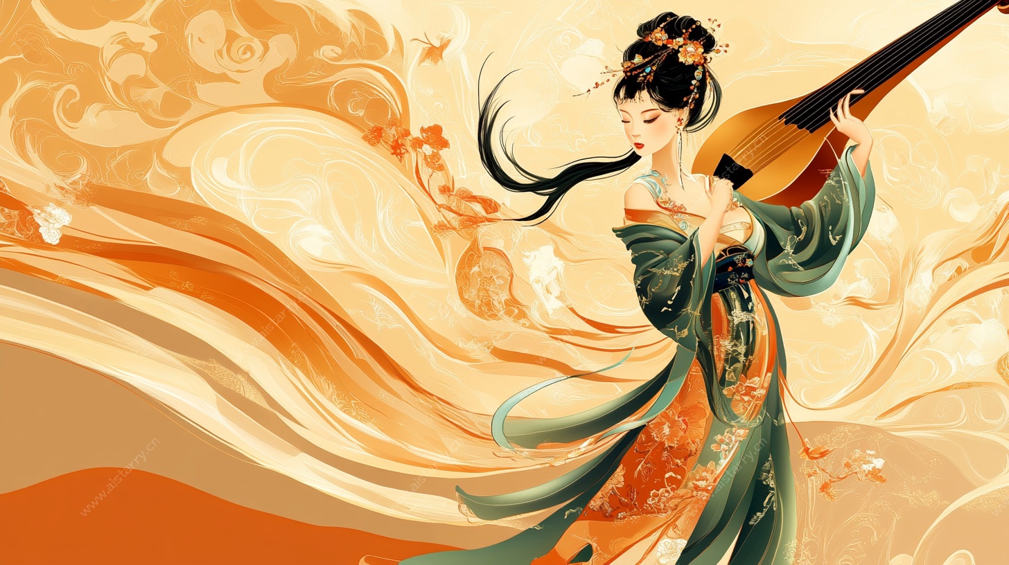 古风琵琶美人飘逸图