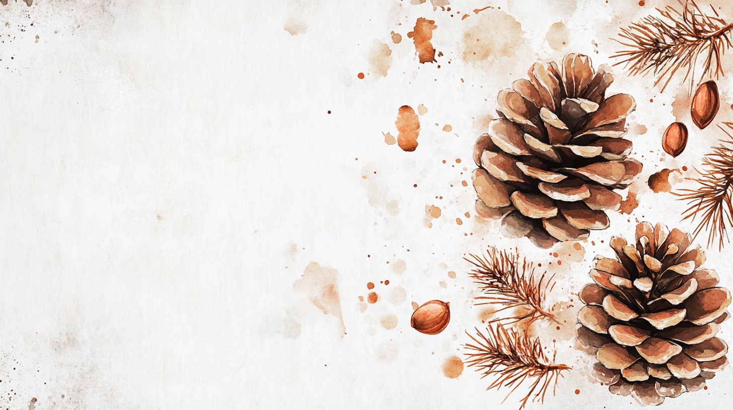 水彩风松果松枝背景图