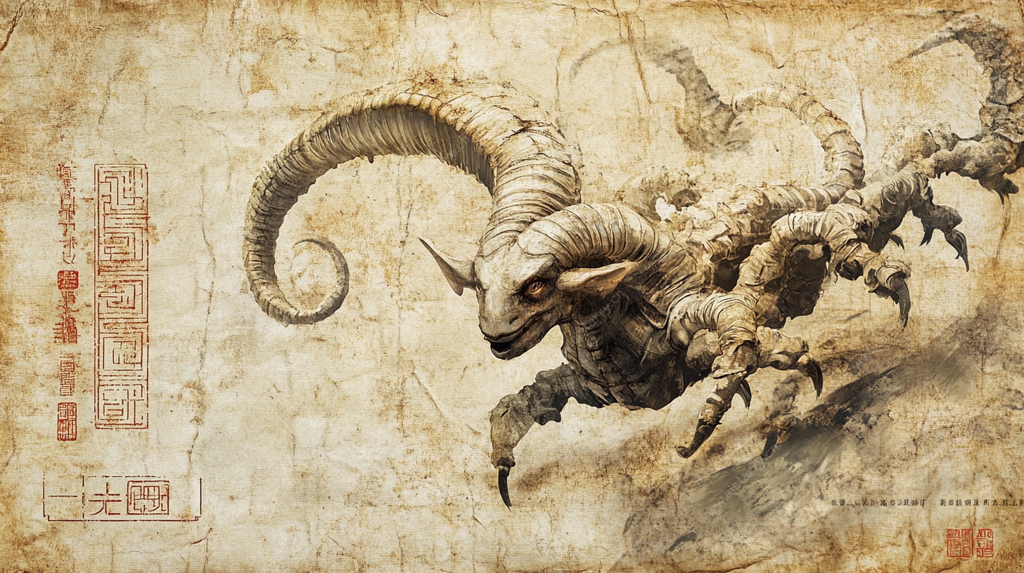 古老风格的奇幻异兽插画