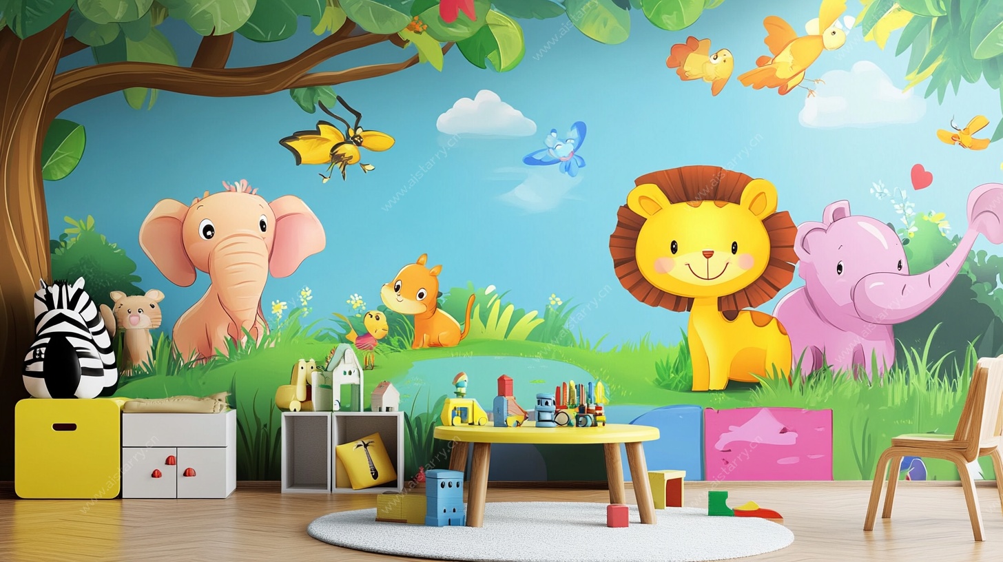 童趣动物主题儿童房墙面