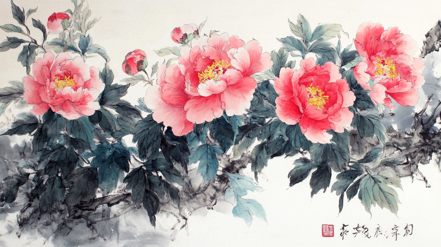 国画牡丹花卉图