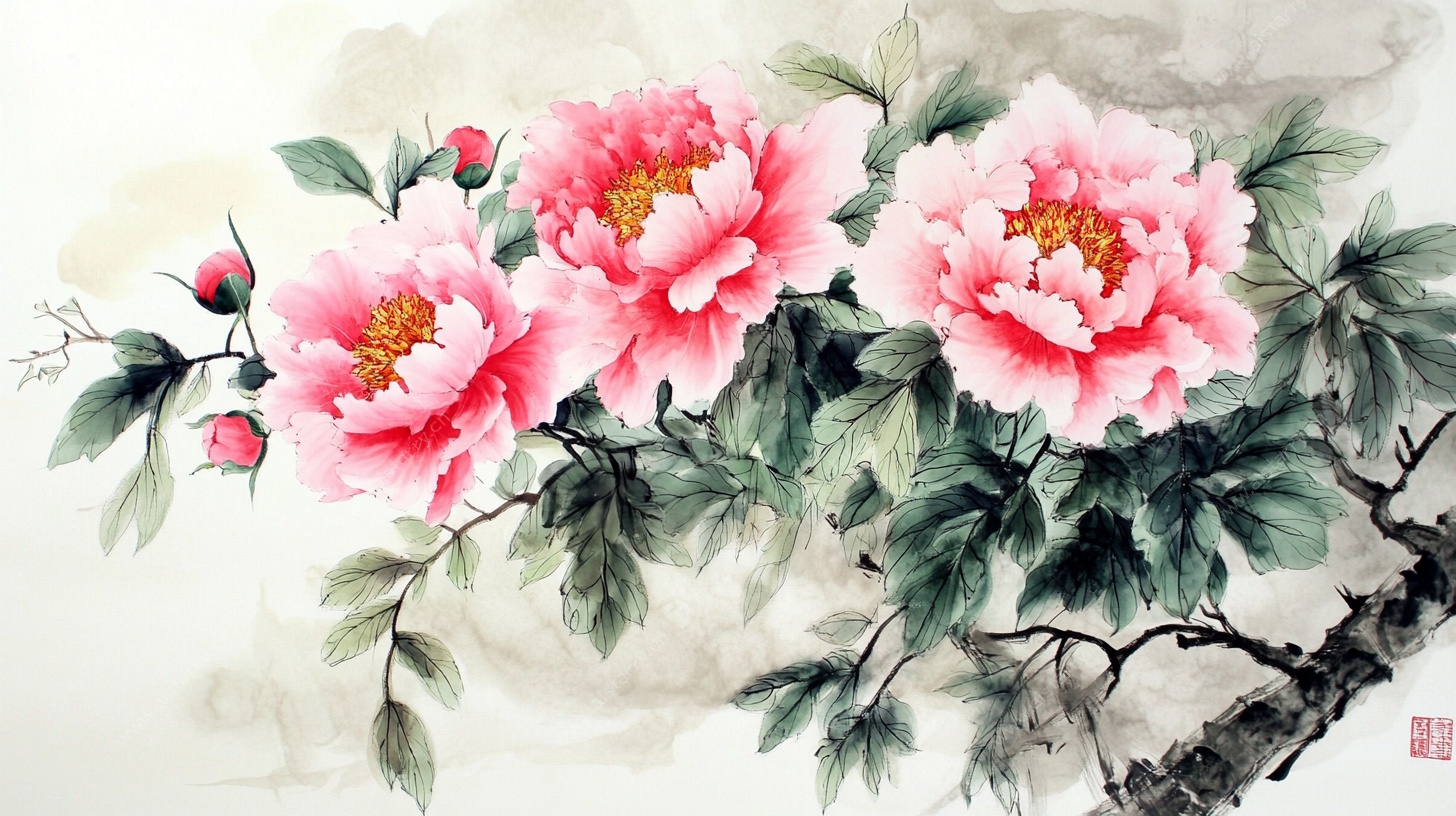 国画牡丹花卉图