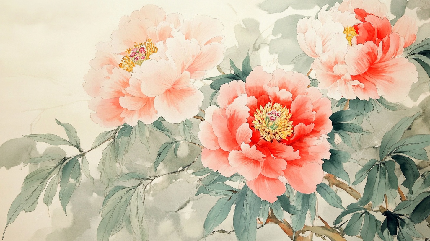 水墨牡丹花卉图