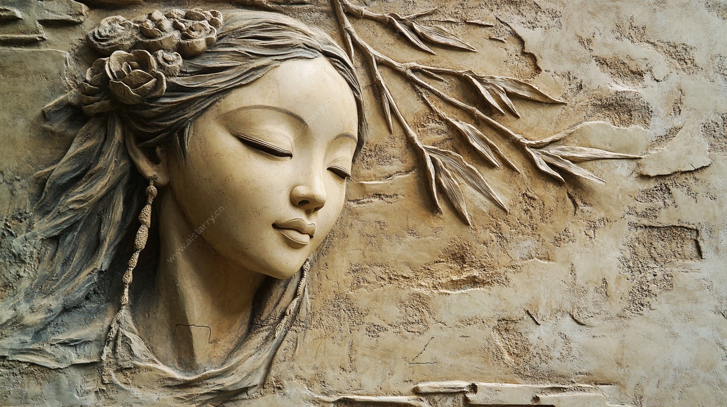 中式女子浮雕头像艺术作品