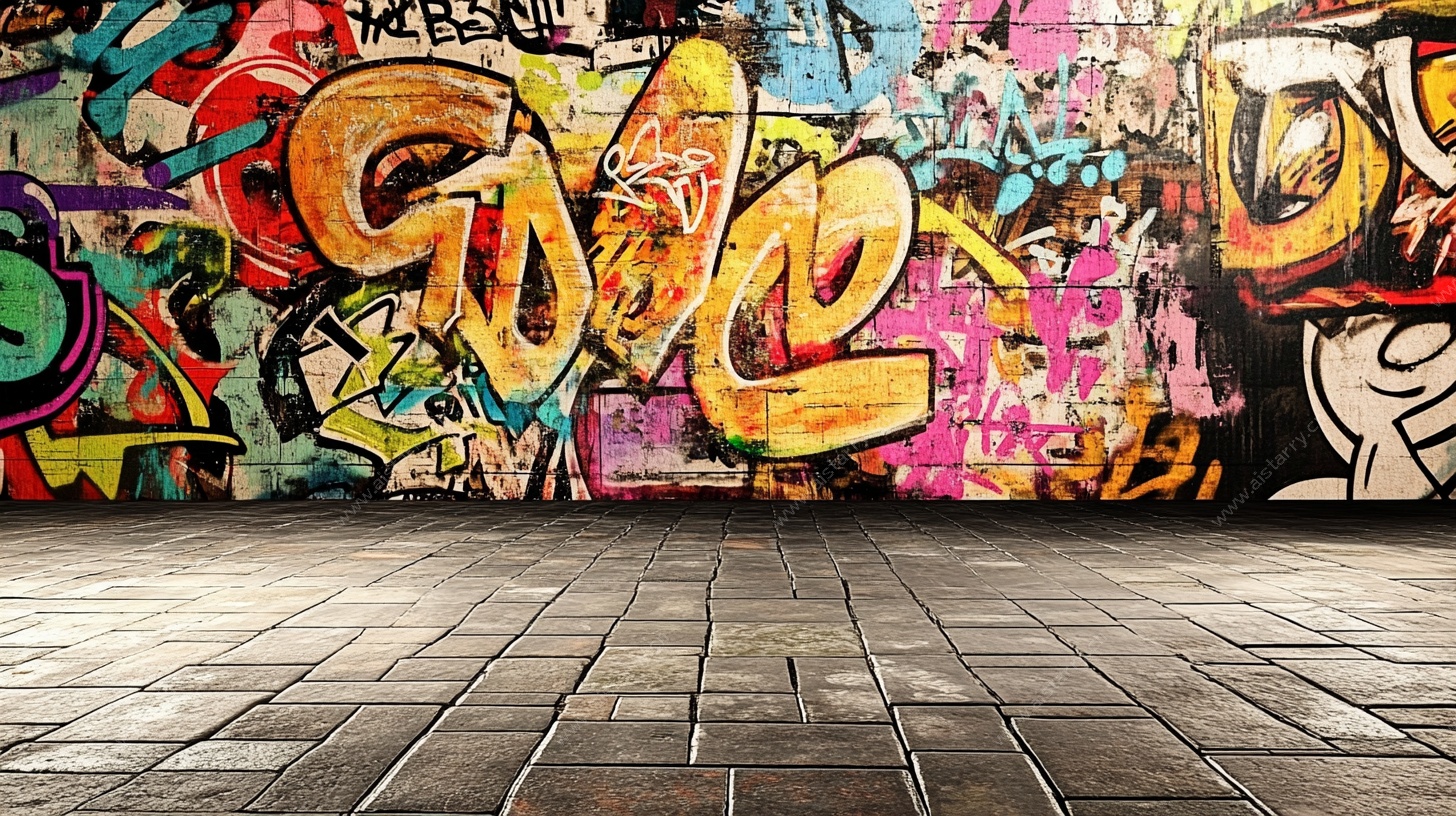 街头涂鸦风地面空白场景