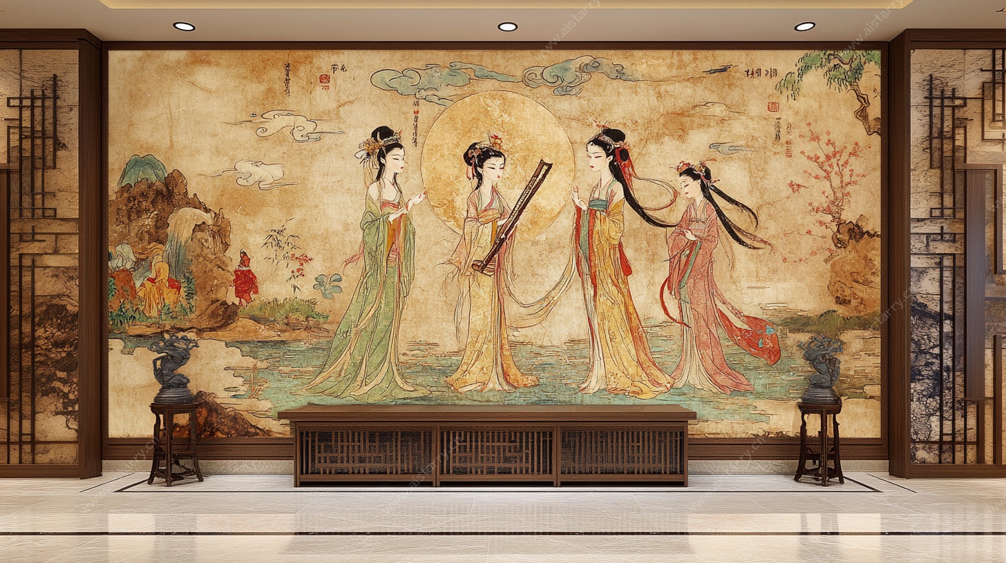 中式古典仕女图客厅壁画