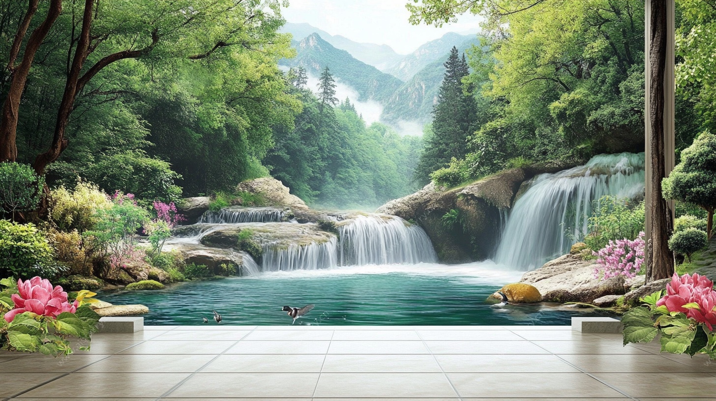 梦幻森林瀑布室内背景图