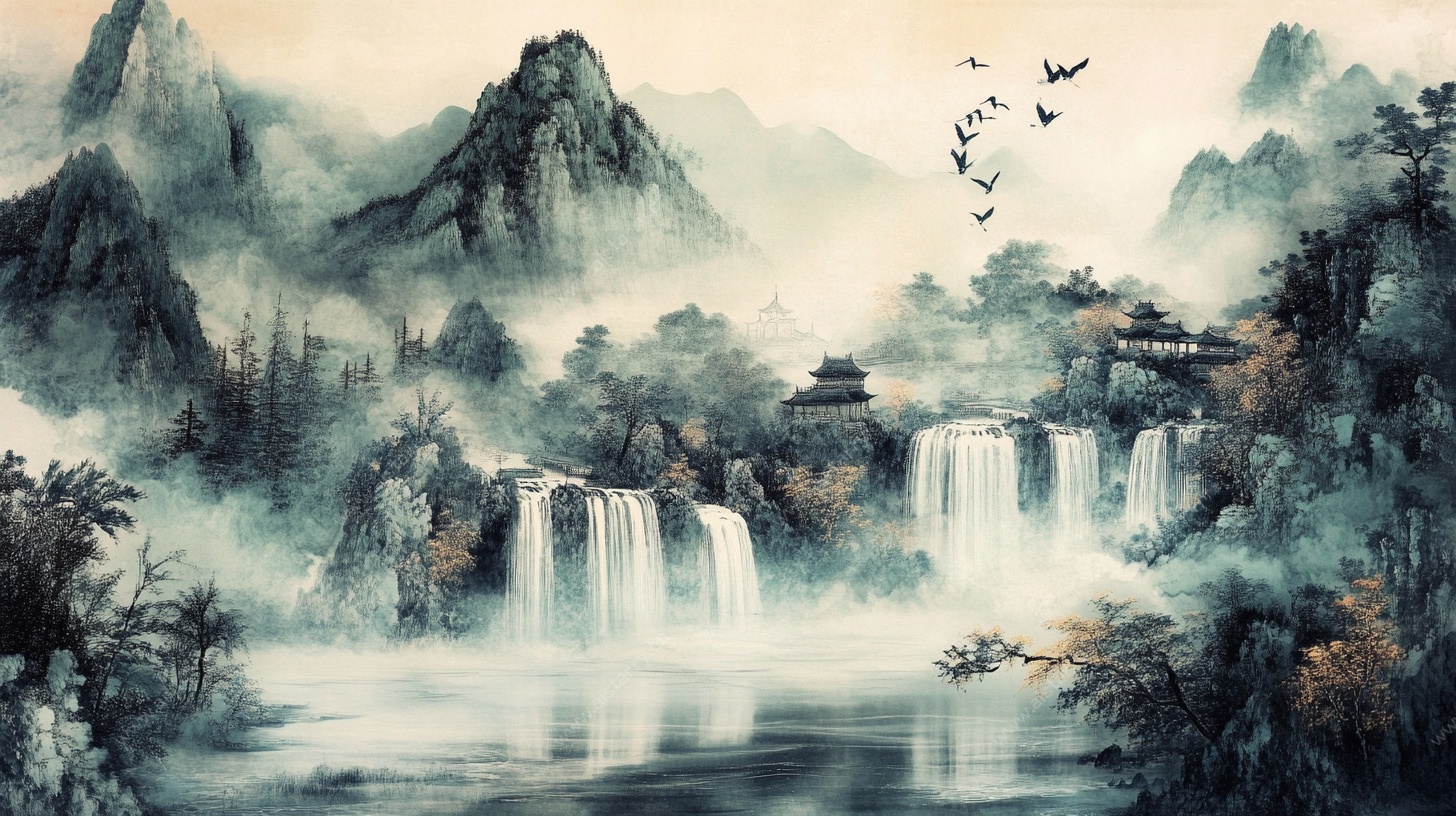水墨山水瀑布图