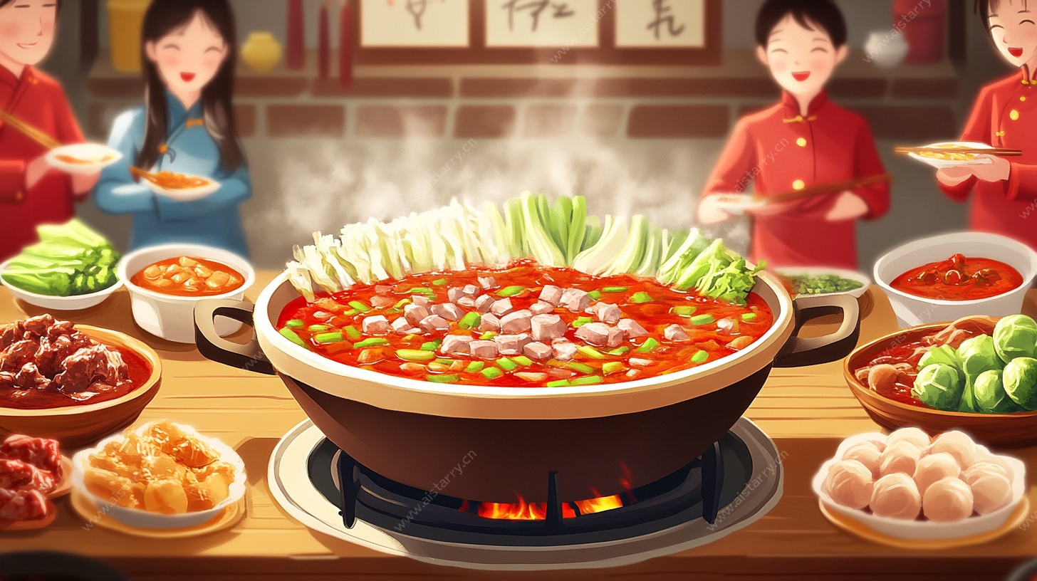 热闹中式火锅聚餐场景
