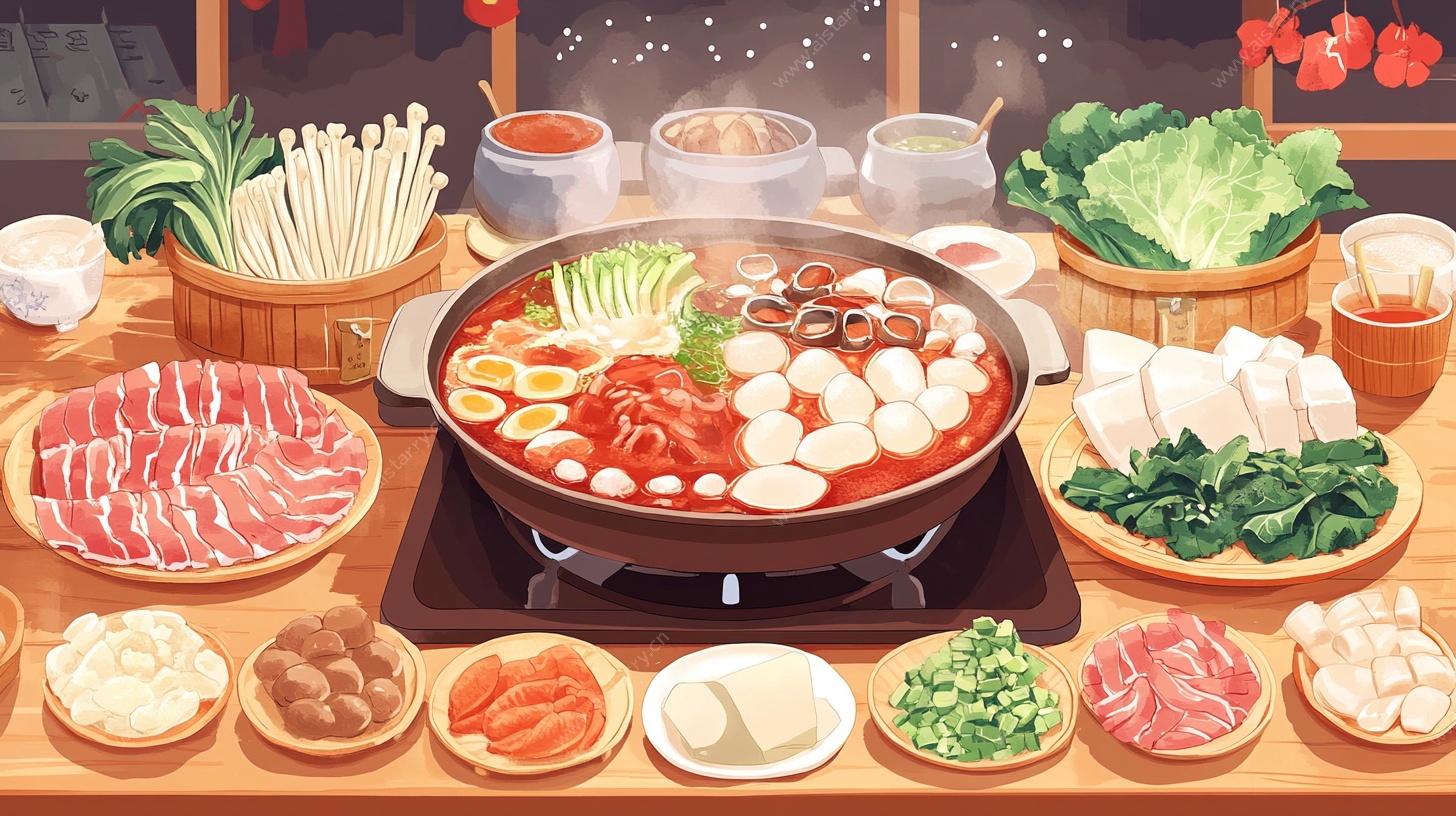 丰盛火锅食材插画
