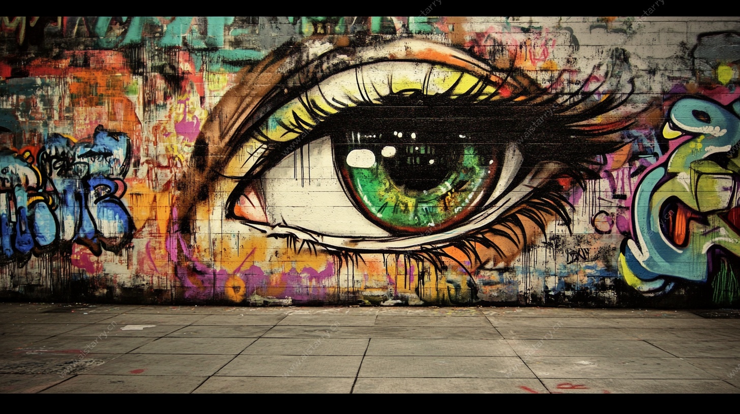 彩色眼球涂鸦墙艺术画面